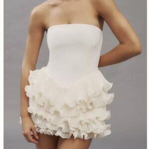 Delfi Collective Sorella Strapless Basque-Waist Ruffle-Hem Mini Dress